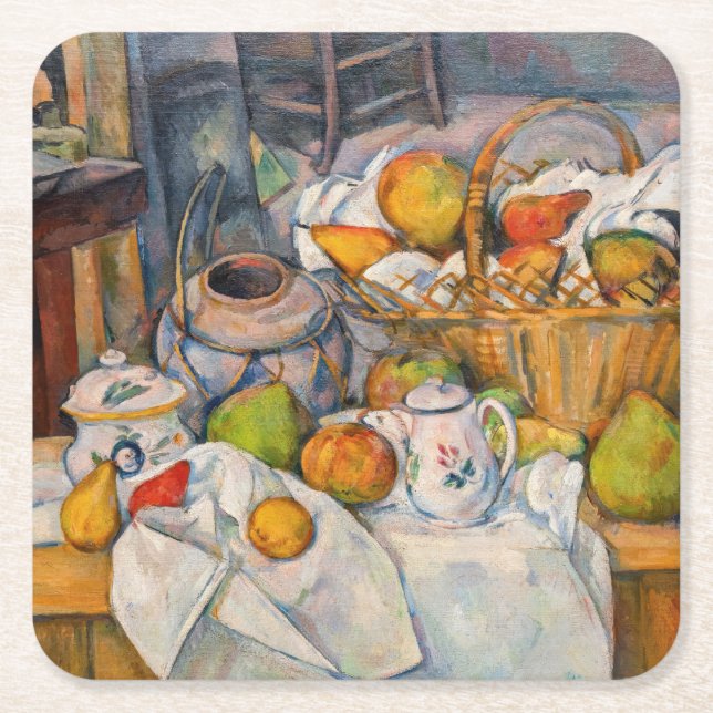 Paul Cezanne - Stilleben med korg Underlägg Papper Kvadrat (Framsidan)