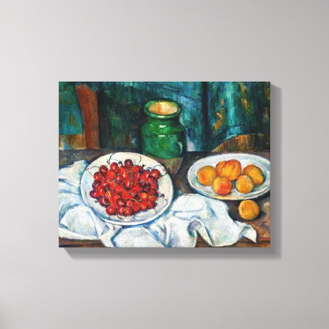 Paul Cezanne - Stilleben med körsbär och persikor Canvastryck (Framsida)