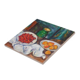 Paul Cezanne stilleben med körsbär och persikor Kakelplatta