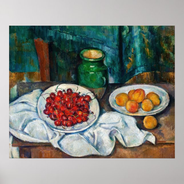 Paul Cezanne - Stilleben med körsbär och persikor Poster (Framsidan)