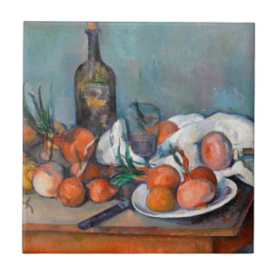 Paul Cézanne, stilleben med lökar och en flaska Kakelplatta