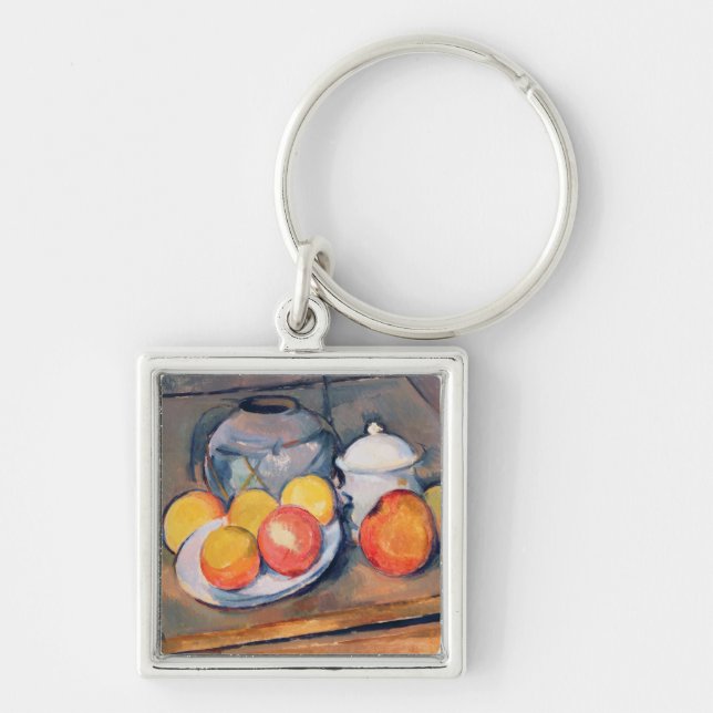 Paul Cezanne | Sugrör-täckt vas Fyrkantig Silverfärgad Nyckelring (Framsidan)