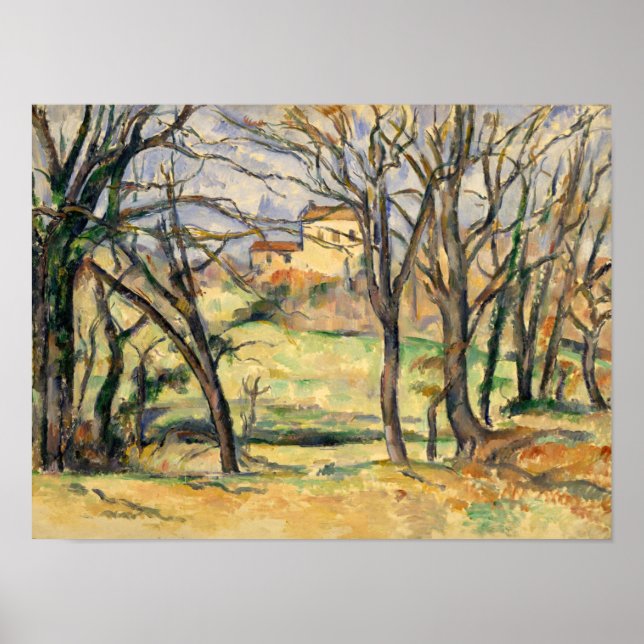 Paul Cezanne | Träd och bostäder nära Jas de Bo Poster (Framsidan)