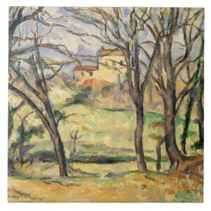 Paul Cezanne - Träd och Houses Kakelplatta