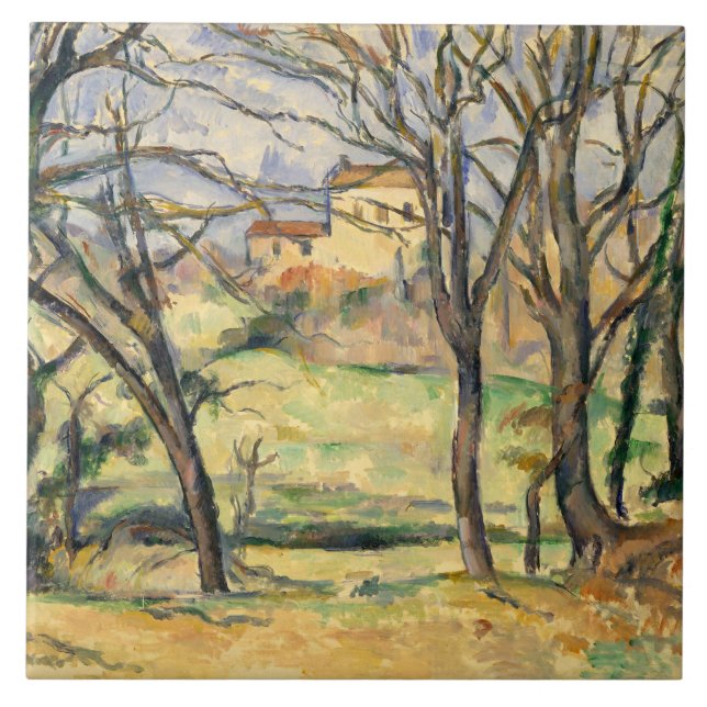 Paul Cezanne - Träd och Houses Kakelplatta (Framsidan)