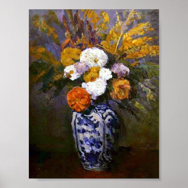 Paul Cezanne Vintage Dahlias i Delft Vas Poster (Framsidan)