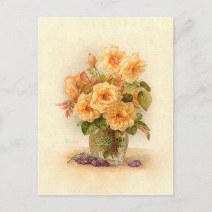 Paul De Longpre Victorian Flower Ro Bouquet Vykort