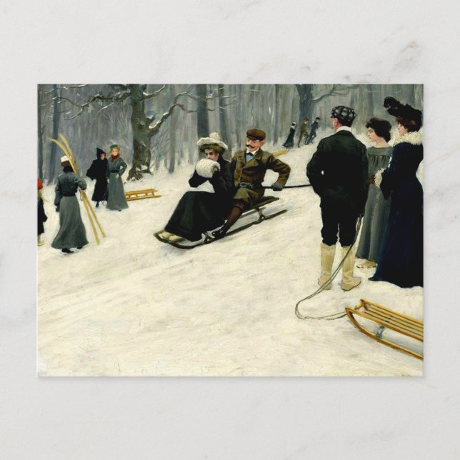 Paul Fischer - Snöslädtur i Søndermarken, Vykort (Framsida)