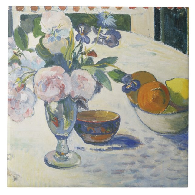 Paul Gauguin - Flowers och fruktens Bowl Kakelplatta (Framsidan)