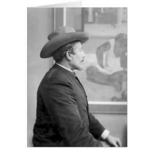 Paul Gauguin framför hans kanvaser Hälsningskort