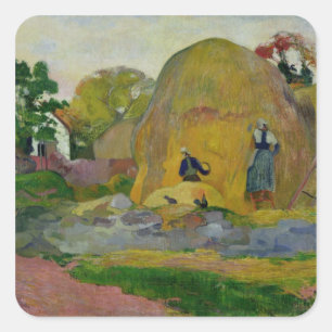 Paul Gauguin gula höstackar eller guld- skörd Fyrkantigt Klistermärke