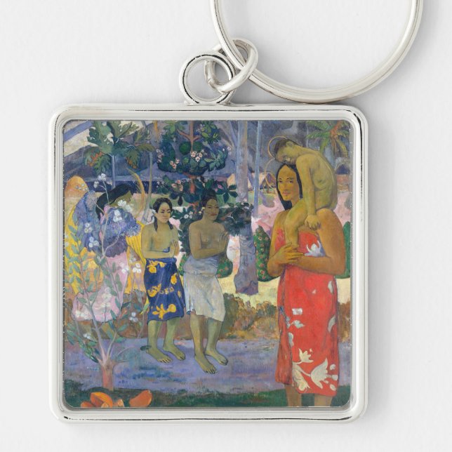 Paul Gauguin - Hail Mary / Ia Orana Maria Fyrkantig Silverfärgad Nyckelring (Framsidan)
