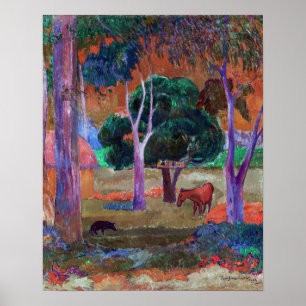 Paul Gauguin - Landskap med en gris och en häst Poster