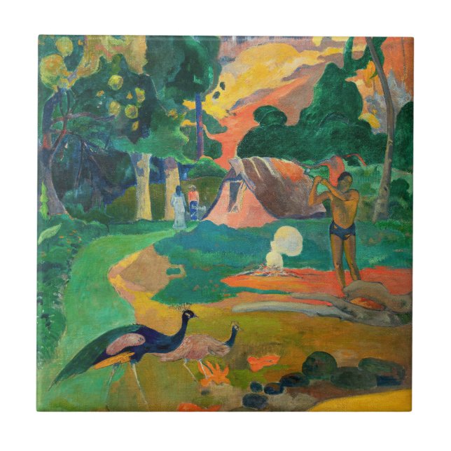 Paul Gauguin - Liggande med Peacocks / Matamoe Kakelplatta (Framsidan)