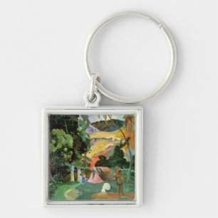 Paul Gauguin Matamoe eller, landskap med Fyrkantig Silverfärgad Nyckelring