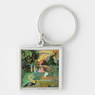 Paul Gauguin Matamoe eller, Liggande med Peacocks Fyrkantig Silverfärgad Nyckelring