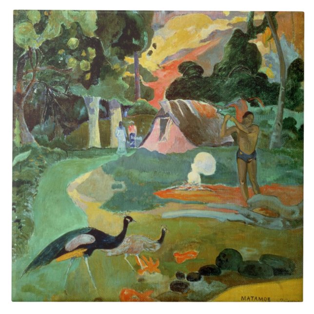 Paul Gauguin| Matamoe eller, Liggande med Peacocks Kakelplatta (Framsidan)