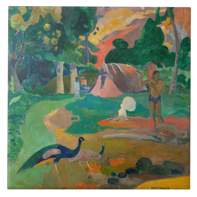 Paul Gauguin Matamoe Landscape med Peacocks Kakelplatta (Framsidan)