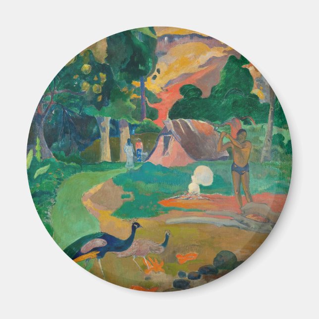 Paul Gauguin Matamoe Landscape med Peacocks Magnet (Framsidan)