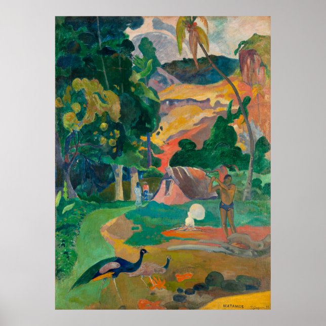 Paul Gauguin Matamoe Landscape med Peacocks Poster (Framsidan)