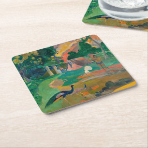 Paul Gauguin Matamoe Landscape med Peacocks Underlägg Papper Kvadrat