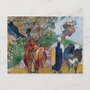 Paul Gauguin-Peasant Woman och Cows i ett liggande Vykort