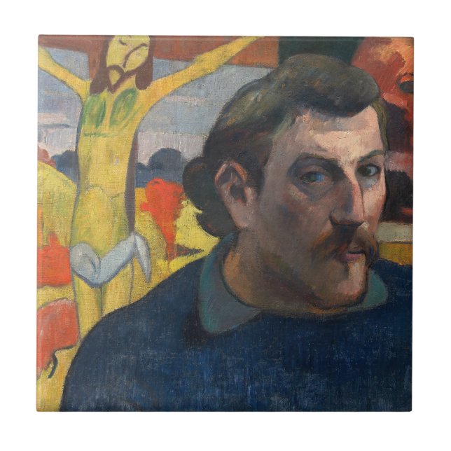 Paul Gauguin - Self-Porträtt med Gult Kristus Kakelplatta (Framsidan)
