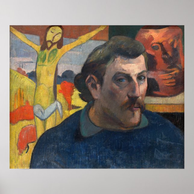 Paul Gauguin - Self-Porträtt med Gult Kristus Poster (Framsidan)