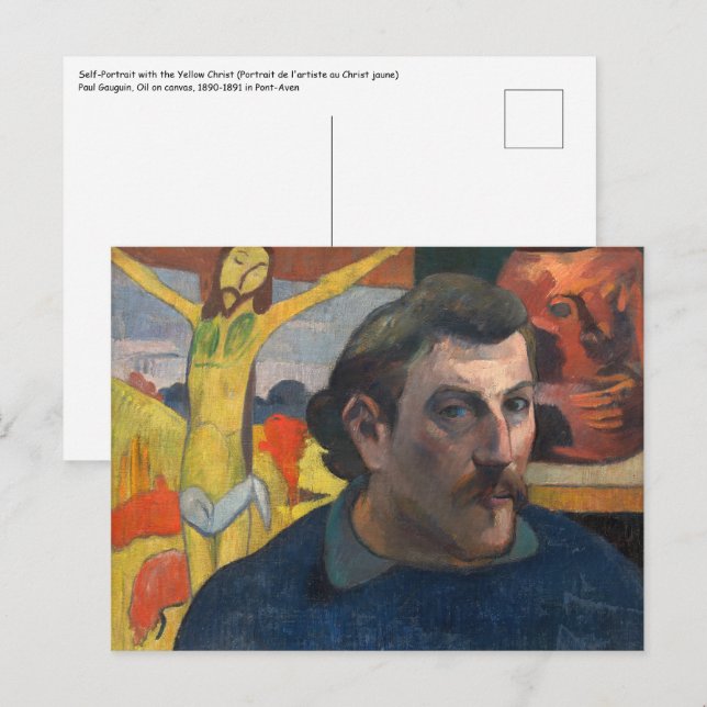Paul Gauguin - Self-Porträtt med Gult Kristus Vykort (Fram/baksida)