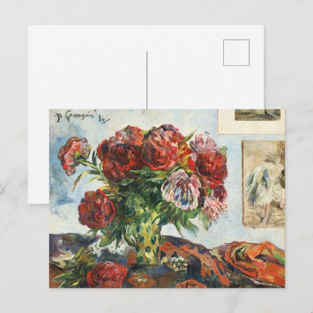 Paul Gauguin still Life with Peonies Classic Vykort (Fram/baksida)