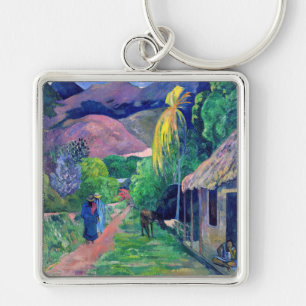 Paul Gauguin - Street in Tahiti Fyrkantig Silverfärgad Nyckelring