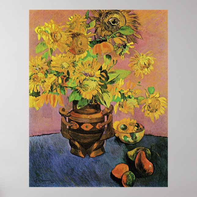 Paul Gauguin Sunblommor och Mango Poster (Framsidan)