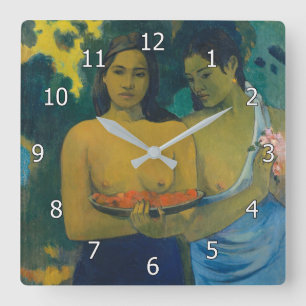 Paul Gauguin - Två Tahitian Women Fyrkantig Klocka