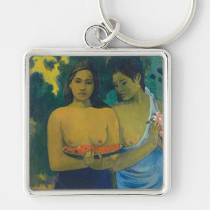 Paul Gauguin - Två Tahitian Women Fyrkantig Silverfärgad Nyckelring