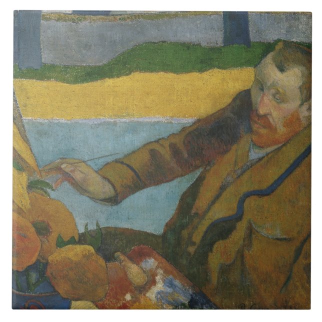 Paul Gauguin Vincent van Gogh målar solblommor Kakelplatta (Framsidan)