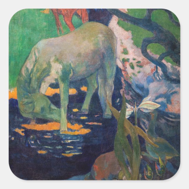 Paul Gauguin - Vita hästen Fyrkantigt Klistermärke (Framsida)
