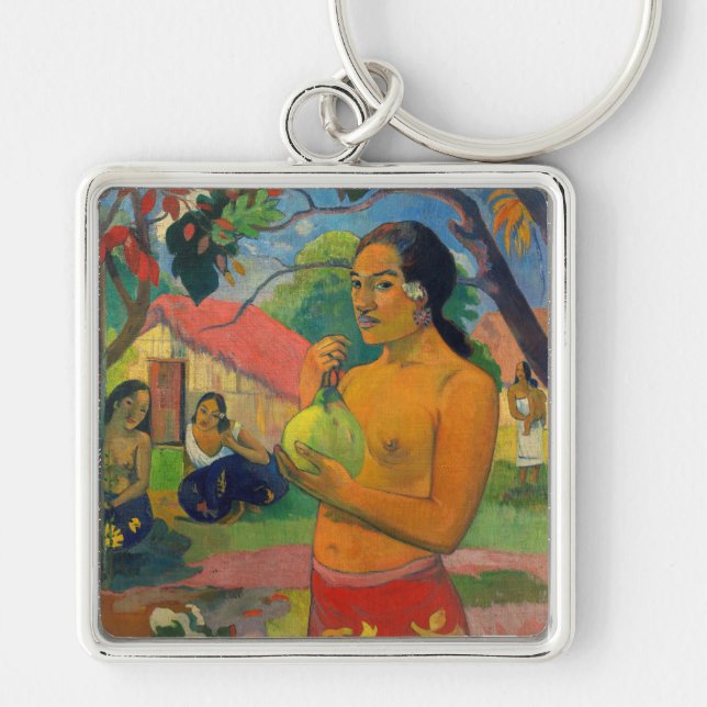 Paul Gauguin - Woman Holding a Fruit Fyrkantig Silverfärgad Nyckelring (Framsidan)
