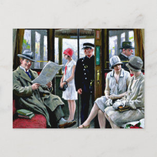 Paul-Gustave Fischer art - Copenhagen Tram. Vykort