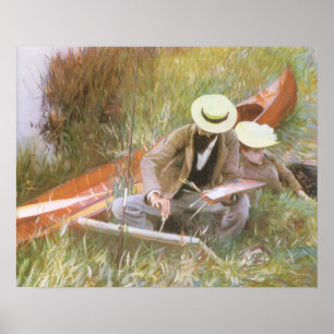 Paul Helleu Sketching med sin fru av JS Sargent Poster