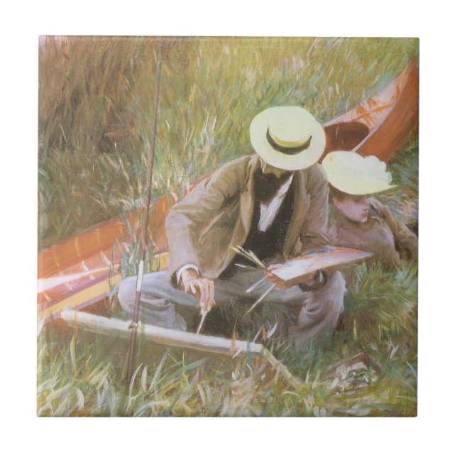 Paul Helleu skissar med sin fru av JS Sargent Kakelplatta (Framsidan)