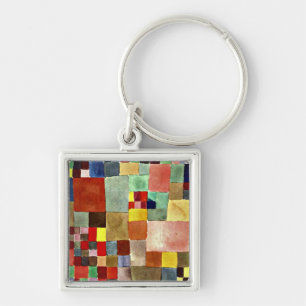 Paul Klee art: Flora på streck, berömd Fyrkantig Silverfärgad Nyckelring