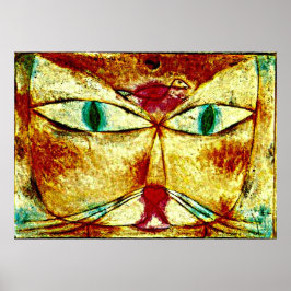 Paul Klee art: Katt- och fågelmålning av Klee Poster