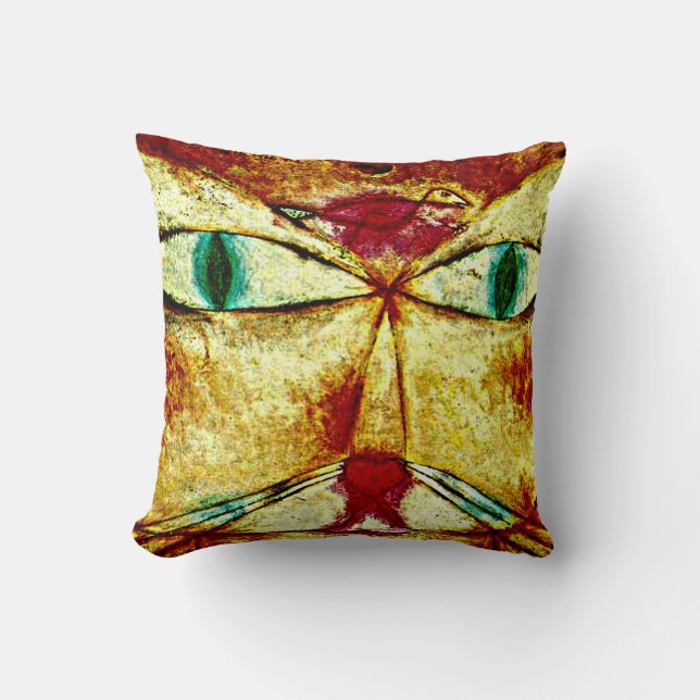 Paul Klee art: Katt och fåglar Kudde (Framsida)