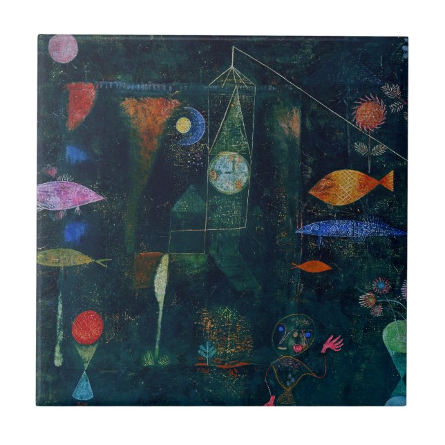 Paul Klee Fish Magic Abstrakt Målning Grafisk Kons Kakelplatta (Framsidan)