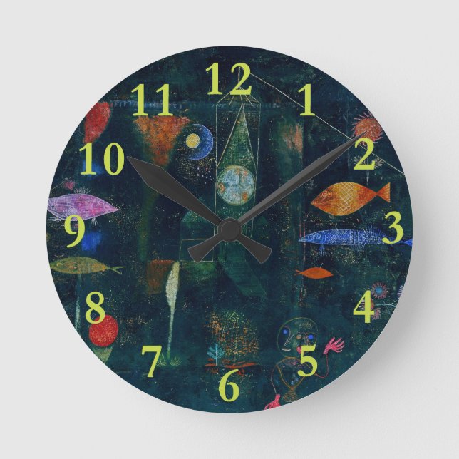 Paul Klee Fish Magic Abstrakt Målning Grafisk Kons Rund Klocka (Framsida)
