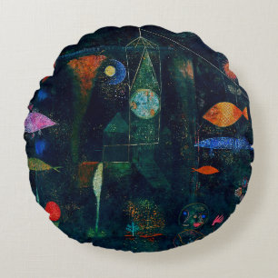 Paul Klee Fish Magic Abstrakt Målning Grafisk Kons Rund Kudde