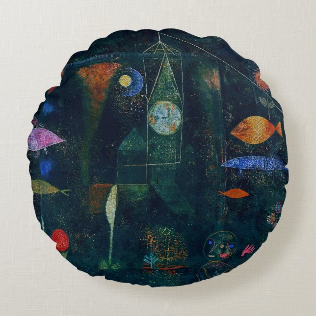 Paul Klee Fish Magic Abstrakt Painting Graphic Art Rund Kudde (Framsidan)