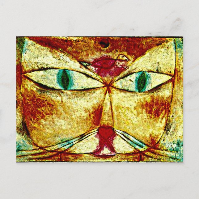 Paul Klee konst: Katt och fågel Vykort (Framsida)