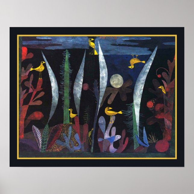 Paul Klee "Liggande med Gult Birds" ca. 1923 Poster (Framsidan)