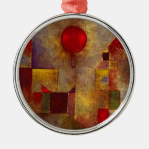 Paul Klee Röd Ballong Abstrakt Färgrik Konst Julgransprydnad Metall